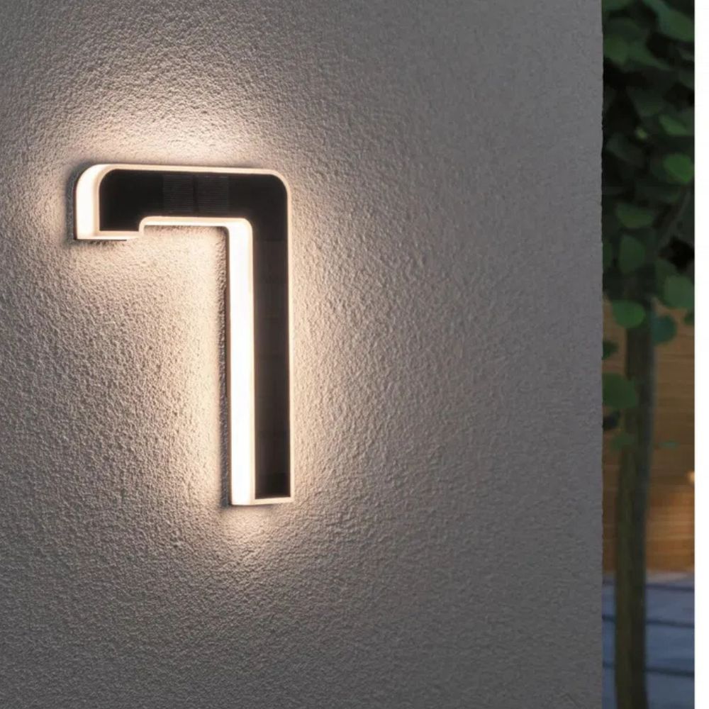 Energy-efficient LED house number, solar powered for easy, bright illumination.