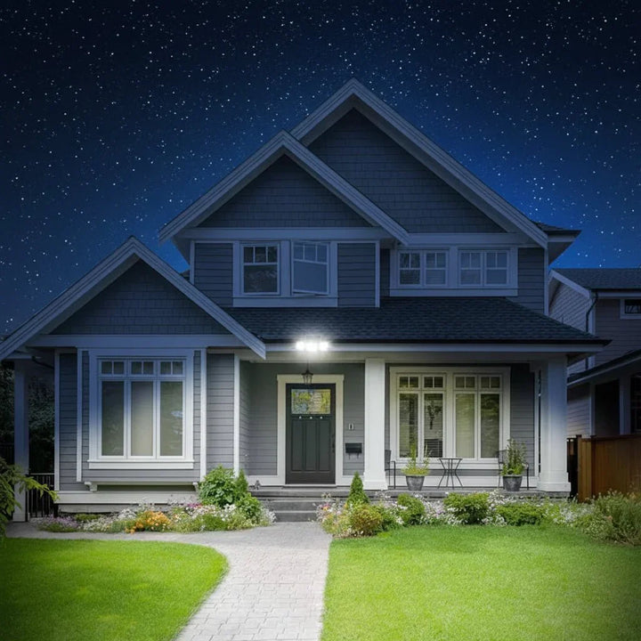 Bright outdoor home security solar floodlight with responsive motion sensor for enhanced property protection.