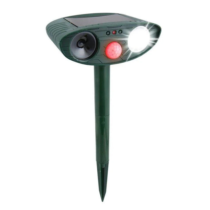 Outdoor pest control: ultrasonic deer repeller with solar panel for gardens.