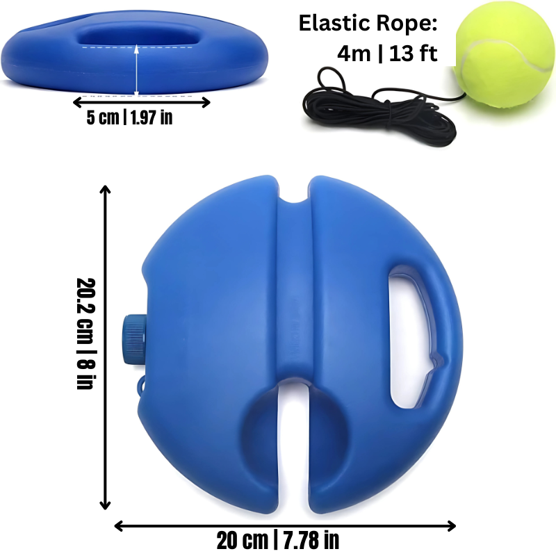 Tennis rebounder base on court; portable self-practice tennis trainer with non-slip design