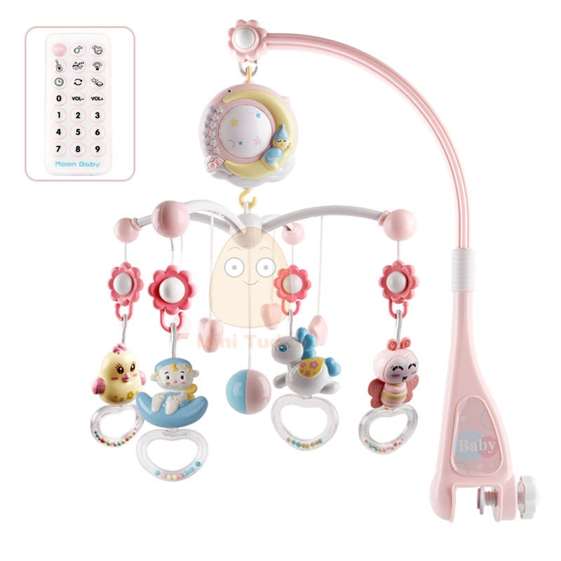 Interactive Baby Crib Mobile: Features musical tunes, rotating rattles, a calming light projector for infants.
