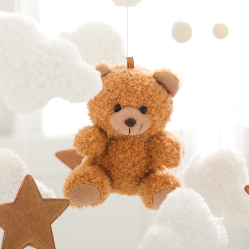 Cotton bear and stars baby mobile, a newborn essential for crib or playpen decor.