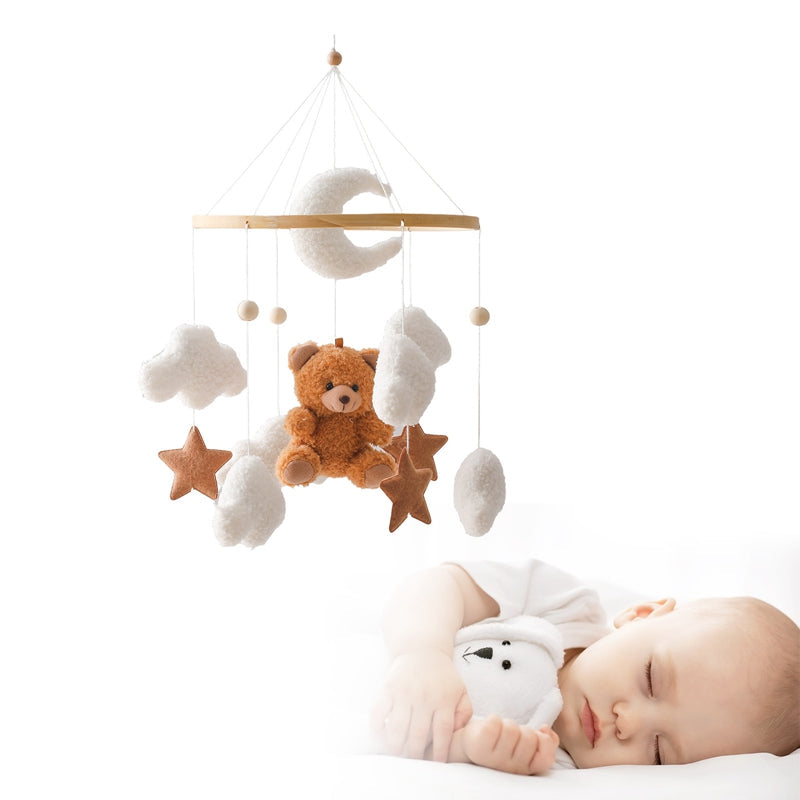 Unisex baby mobile with cute bears and stars, a perfect baby gift and crib accessory.