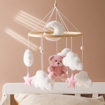 Stars and bear themed cotton baby mobile, perfect for crib decoration and baby's amusement.