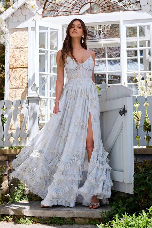 Sophisticated women's elegant flowing maxi dress, versatile for formal events & evening parties.