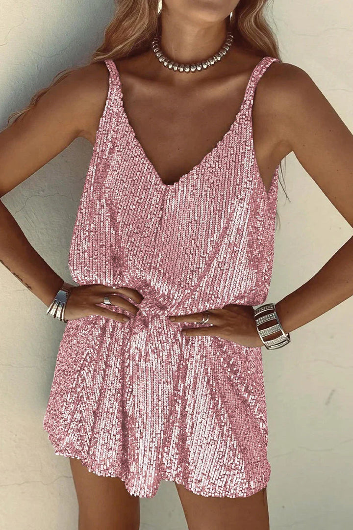 Elegant women's sequin V-neck mini dress. Dazzling party & evening wear, a glamorous special choice.