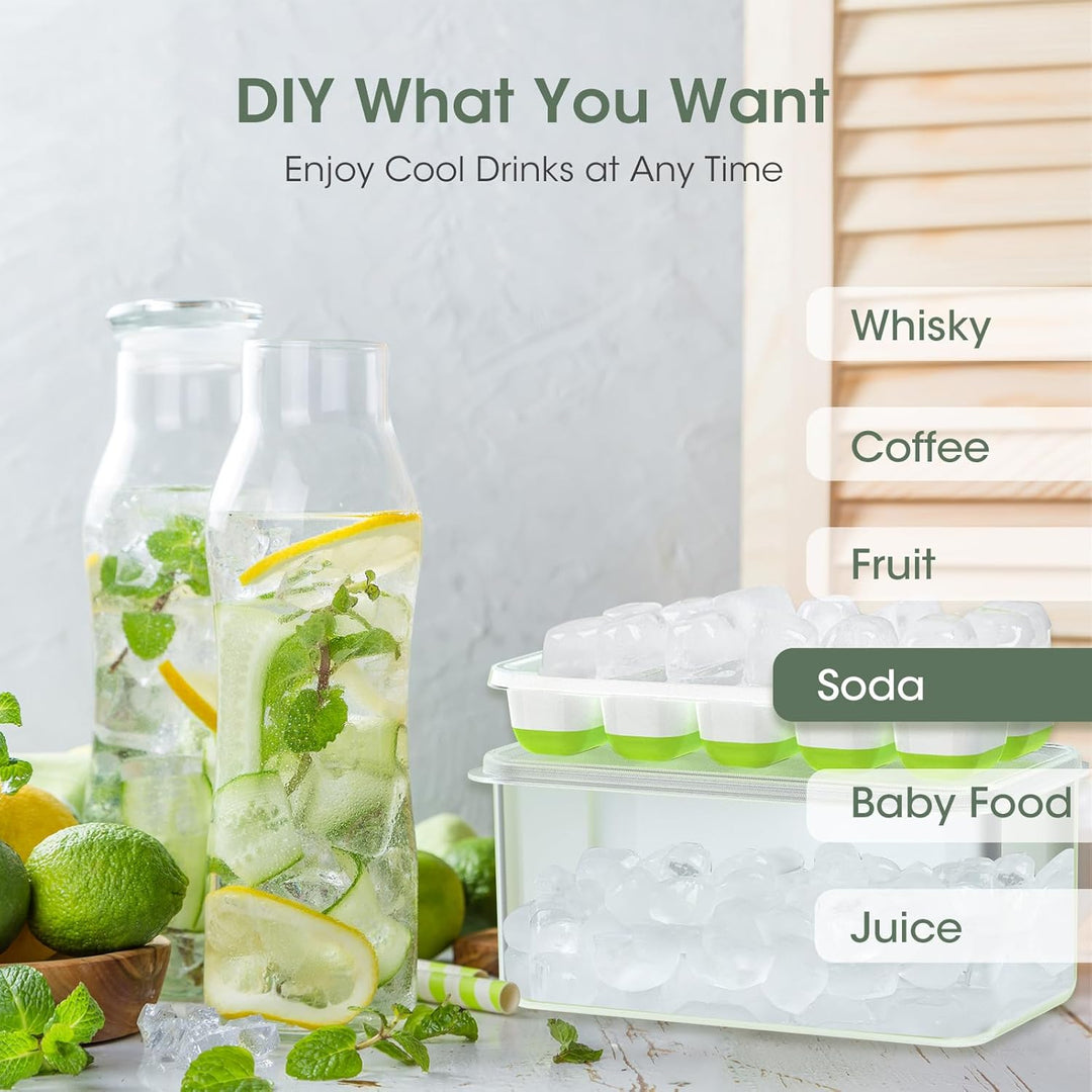 Keep drinks cold with stackable silicone ice cube trays & freezer storage bin for easy access, kitchen tools.