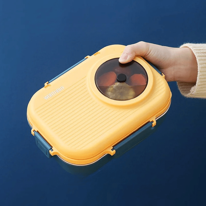 Food-grade stainless steel bento box. 3 compartments & leak-proof lid for healthy portion control.