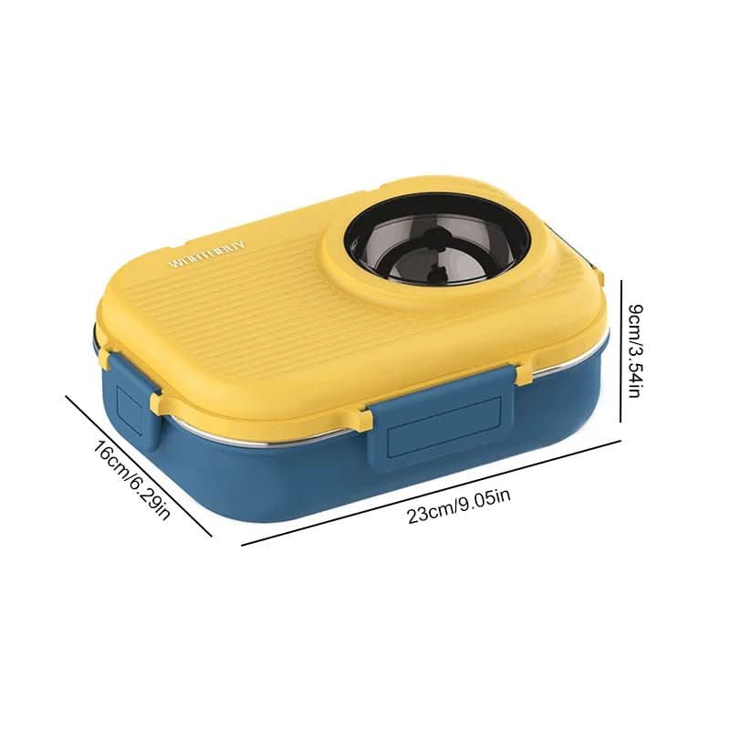 Versatile stainless steel lunch box with a leak-proof seal. 3 compartments for varied foods.