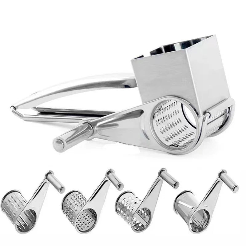 Compact manual rotary grater, making food preparation easy and effortless in any kitchen.