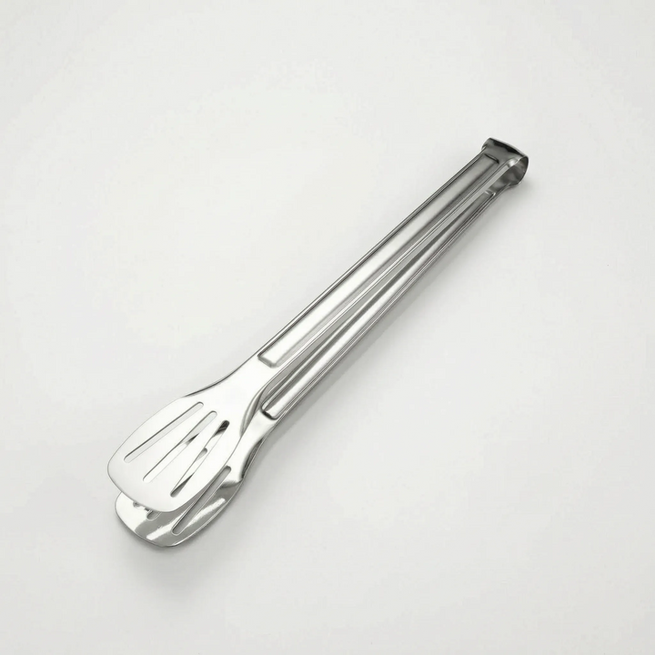 Unisex slotted kitchen tongs, perfect for precise cooking, flipping, & serving hot food. High-quality stainless steel.