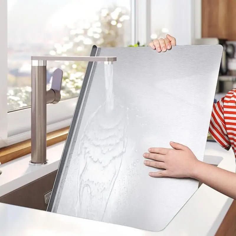 Durable SteelCut Pro stainless steel cutting board ensures hygienic, non-slip food prep; easy to clean.