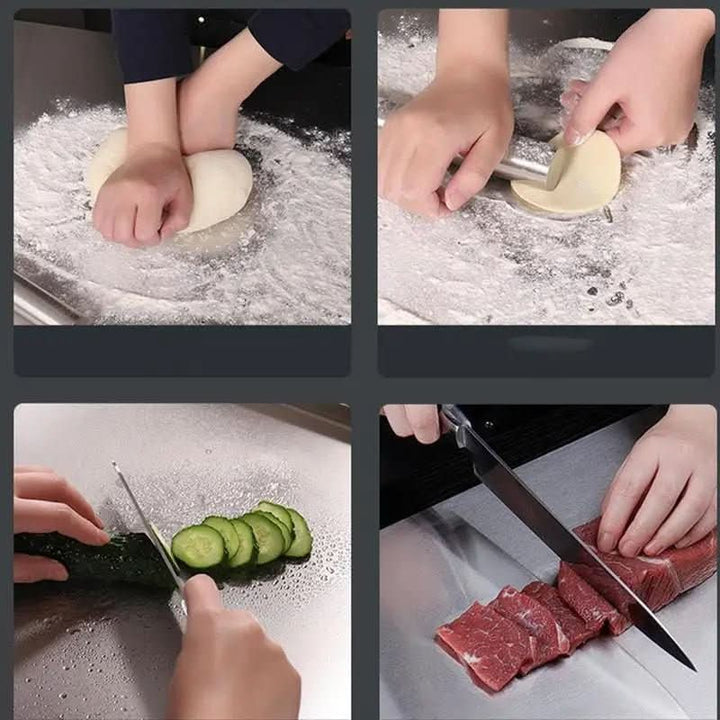 Premium SteelCut Pro stainless steel cutting board for chefs, offering non-slip stability & hygienic food prep.