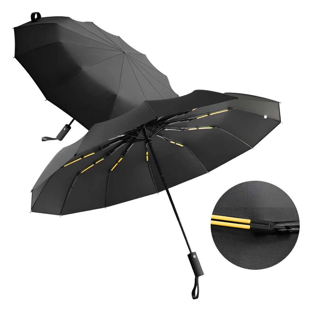 StormShield umbrella canopy showing advanced UV protection and sun shield technology.