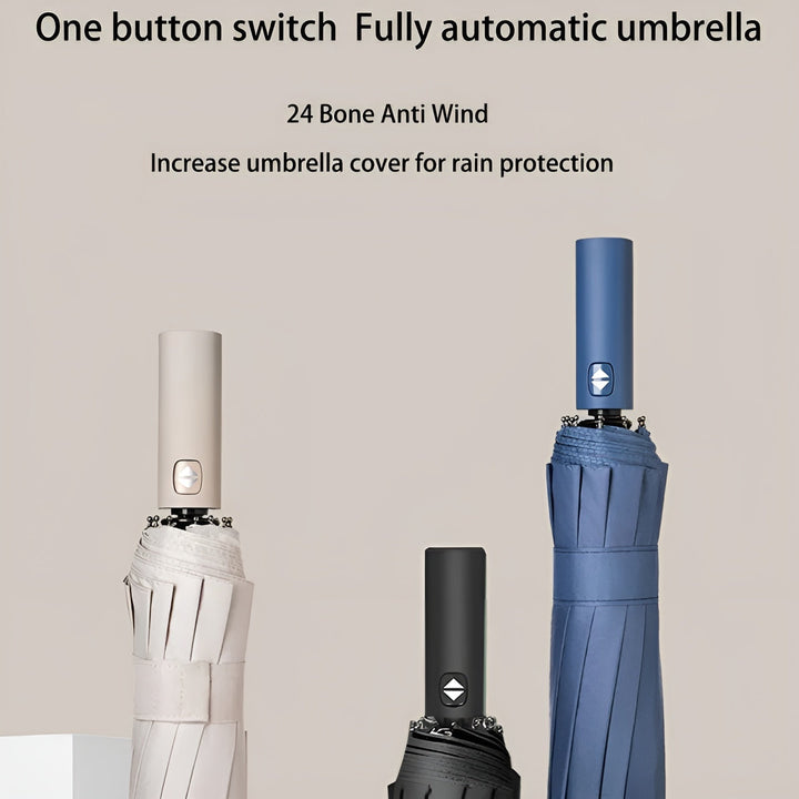 Automatic StormShield umbrella with ergonomic handle, ready for quick open/close.