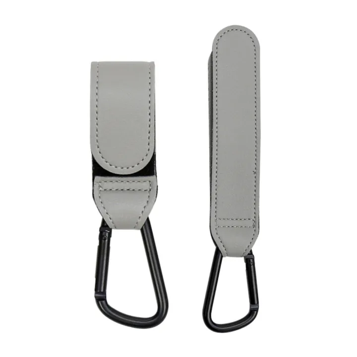 Travel-friendly vegan leather stroller hooks, making outings with baby much simpler.