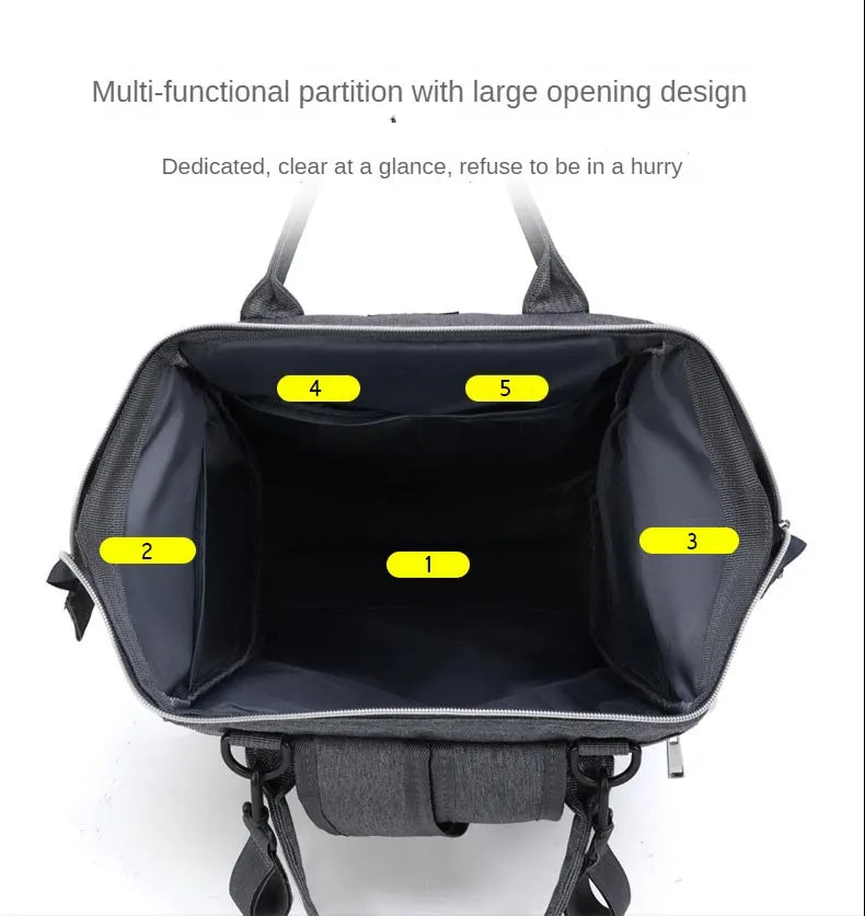 Mom bag with adjustable shoulder straps, ensuring comfortable transport