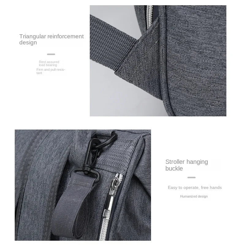 Outdoor shot of a stylish diaper backpack, ready for family adventures