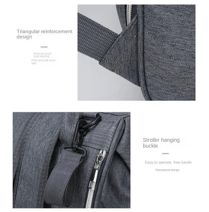 Outdoor shot of a stylish diaper backpack, ready for family adventures
