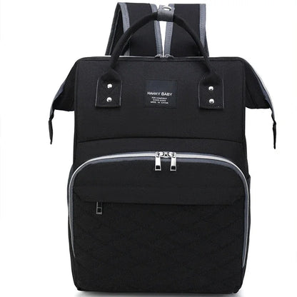 Back view of a large capacity diaper backpack, comfortable for busy moms