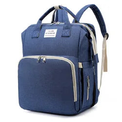Newborn essential diaper backpack, featuring a portable changing pad and a folding bed.