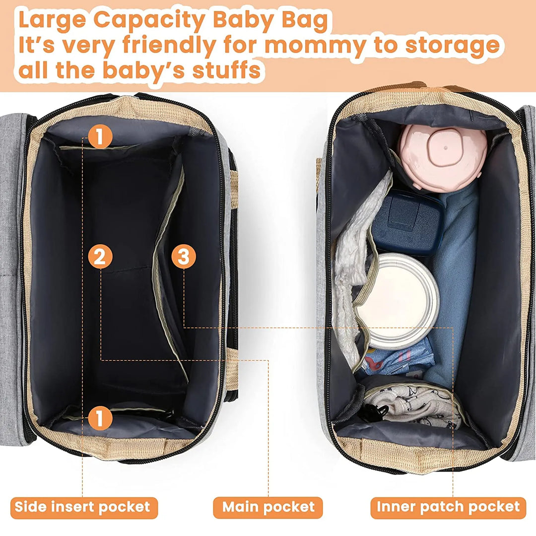 Red stylish diaper backpack with portable changing pad, perfect for on-the-go parents.