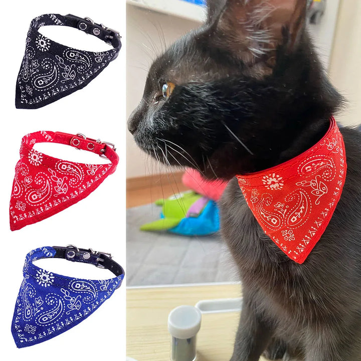Cute cat bandana collar, a fashionable and durable pet accessory for stylish cats.