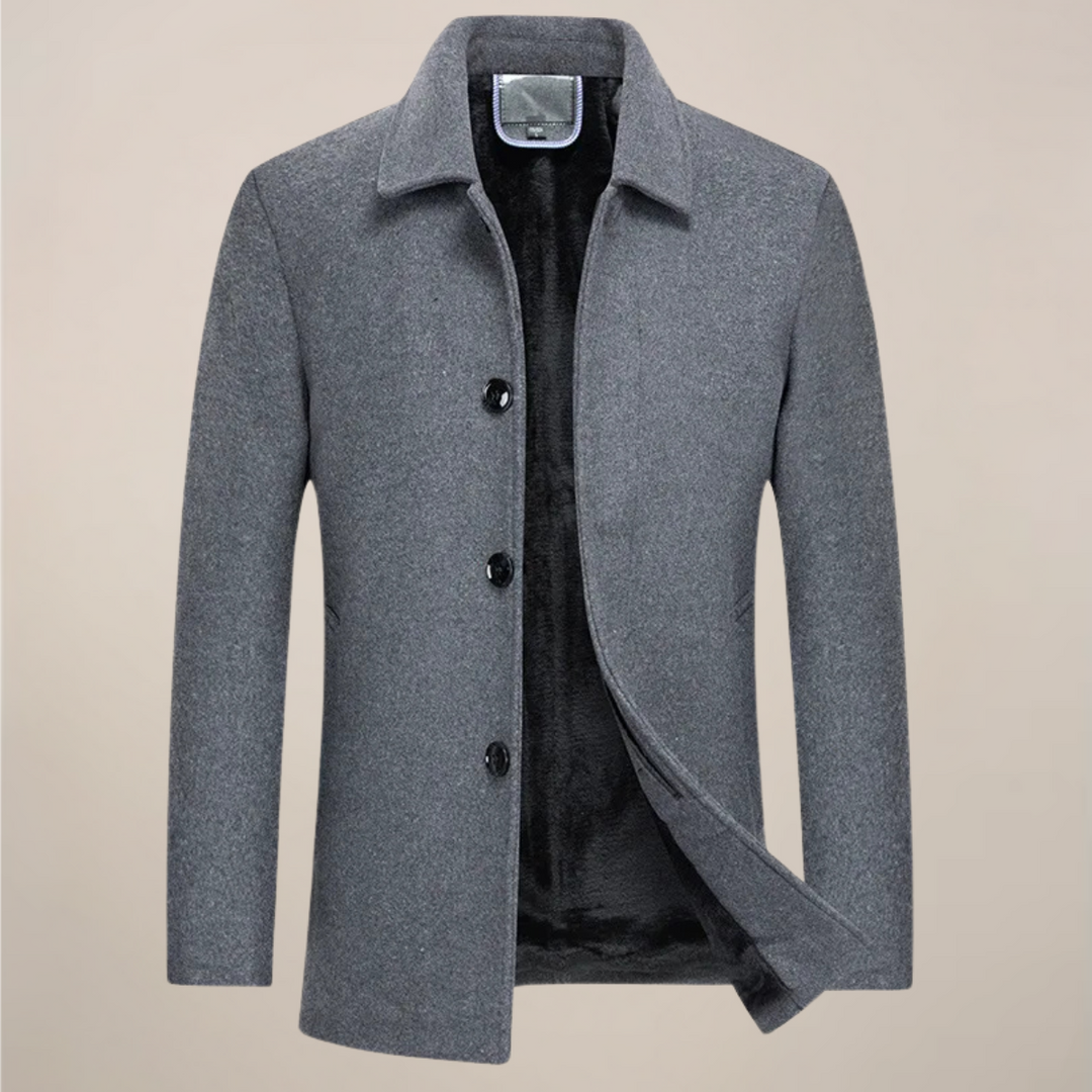 Stylish men's button-up jacket, perfect fall/winter outerwear for a smart casual look.