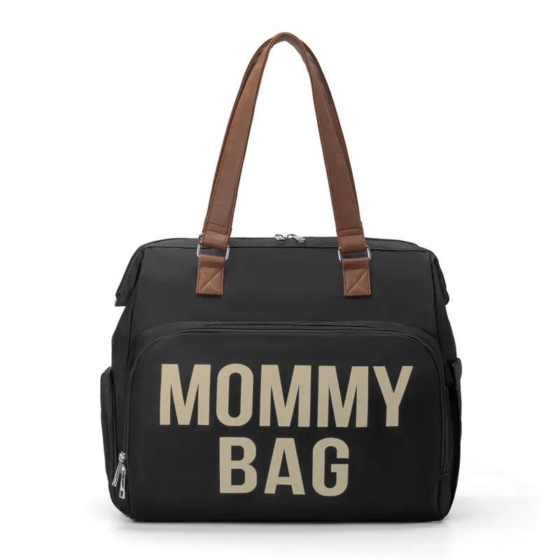 Multi-functional diaper backpack, black, stroller straps, fits bottles, diapers, and mom's things