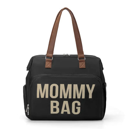 Multi-functional diaper backpack, black, stroller straps, fits bottles, diapers, and mom's things