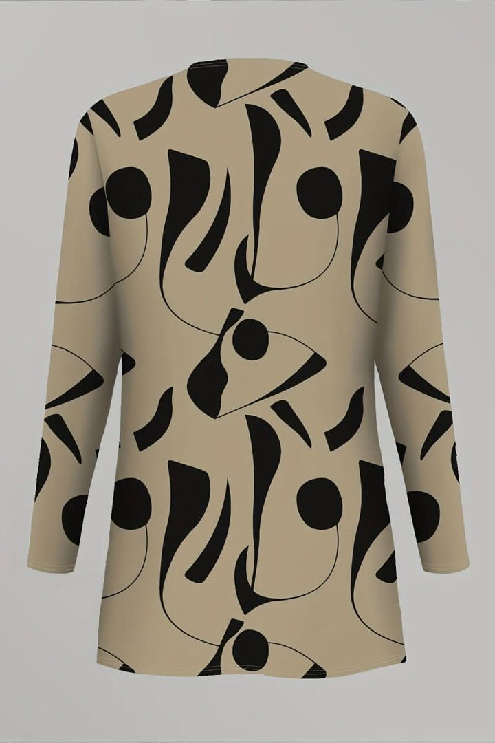 Modern women's abstract print coordinated 3-piece outfit, perfect for stylish casual wear or comfortable lounging.