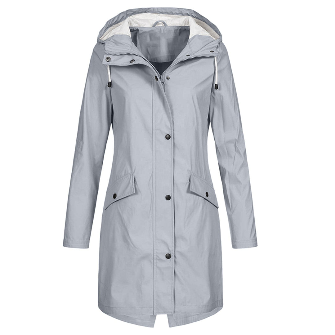 Casual women's all-season raincoat, water-resistant for travel & daily use. Stylish lightweight jacket.