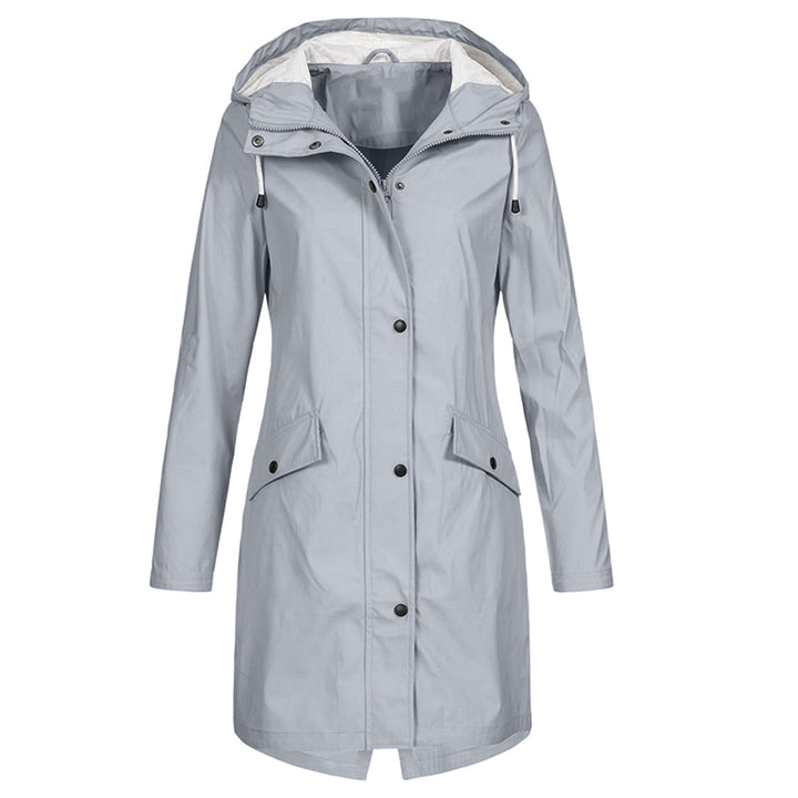 Casual women's all-season raincoat, water-resistant for travel & daily use. Stylish lightweight jacket.