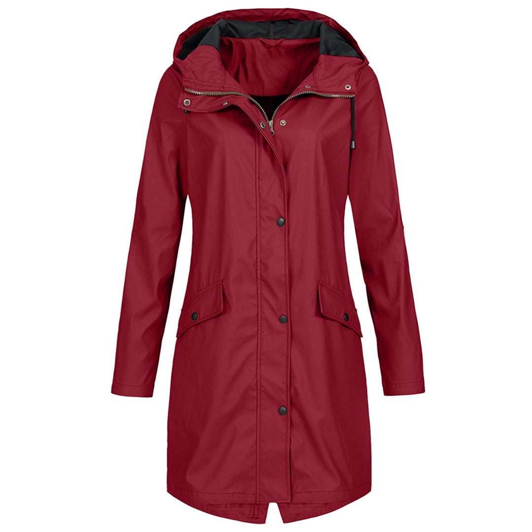 Close-up of lightweight, water-resistant fabric on a women's stylish all-season raincoat. Weatherproof outerwear.