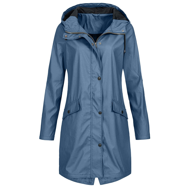 Lightweight women's travel raincoat, water-resistant & weatherproof. Stylish all-season jacket for staying dry.