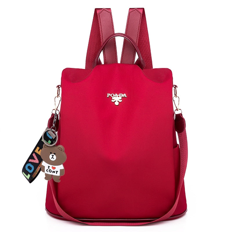 Slim profile of a stylish women's anti-theft backpack, ideal for commuters and secure travel.