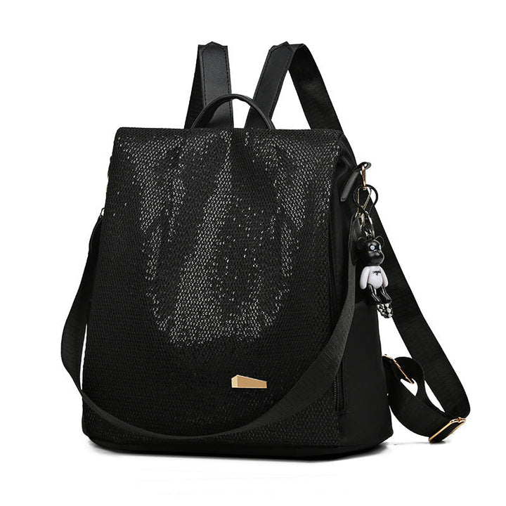 Detail of the hidden zipper on a stylish women's anti-theft backpack, ensuring secure daily carry.