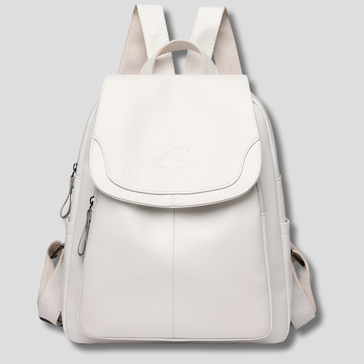 Stylish women's anti-theft backpack with secure flap closure for daily commute and travel.
