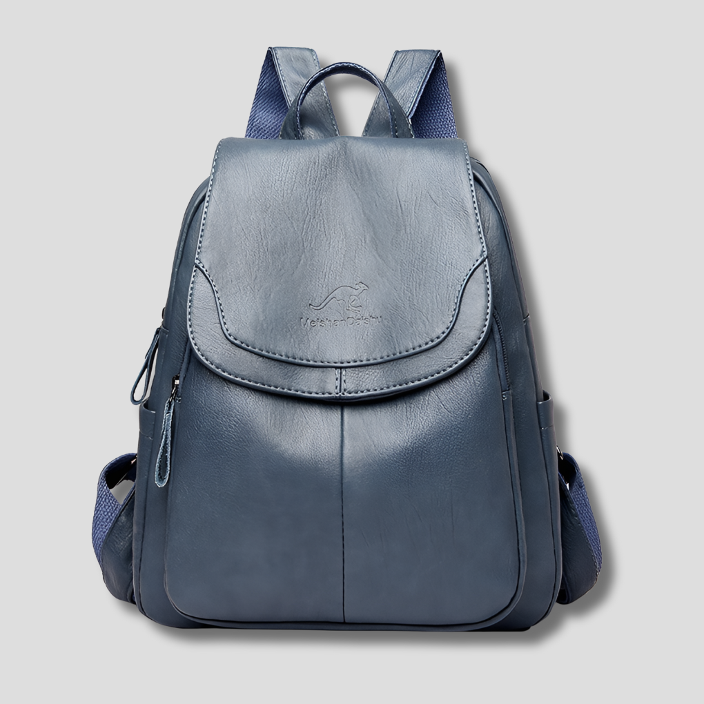 Premium leather anti-theft backpack for women, featuring secure compartments and stylish design. Ideal for daily commute.