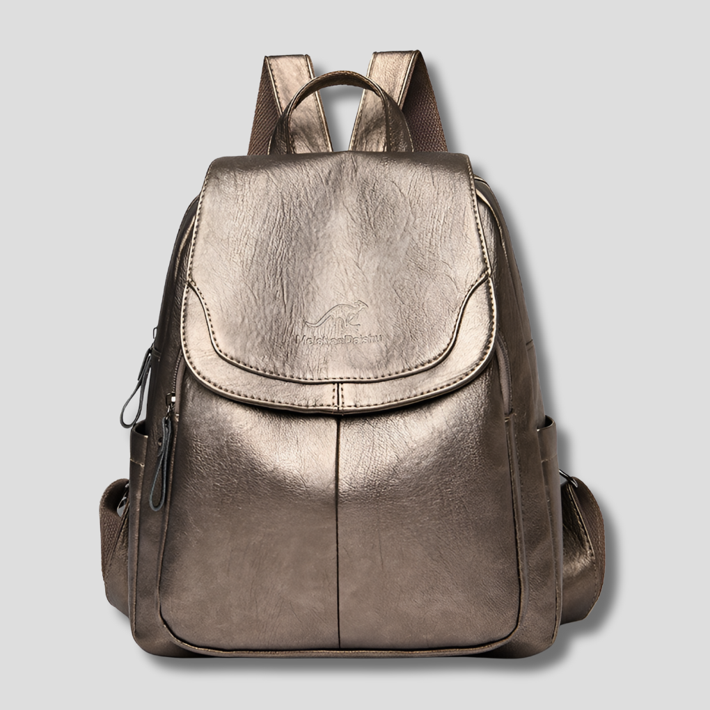 Sleek women's anti-theft leather backpack. Offers secure storage and a modern, stylish look for any outfit.
