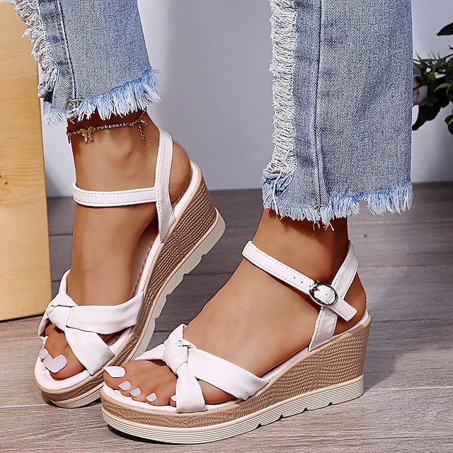 Stylish women's comfort platform wedge sandals with secure ankle strap. Perfect for summer casual wear.