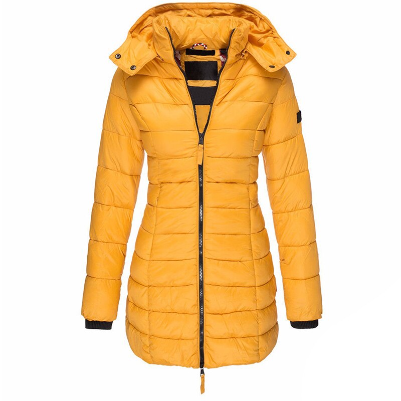 Warm women's hooded winter coat, insulated and stylish for ultimate cold weather protection.