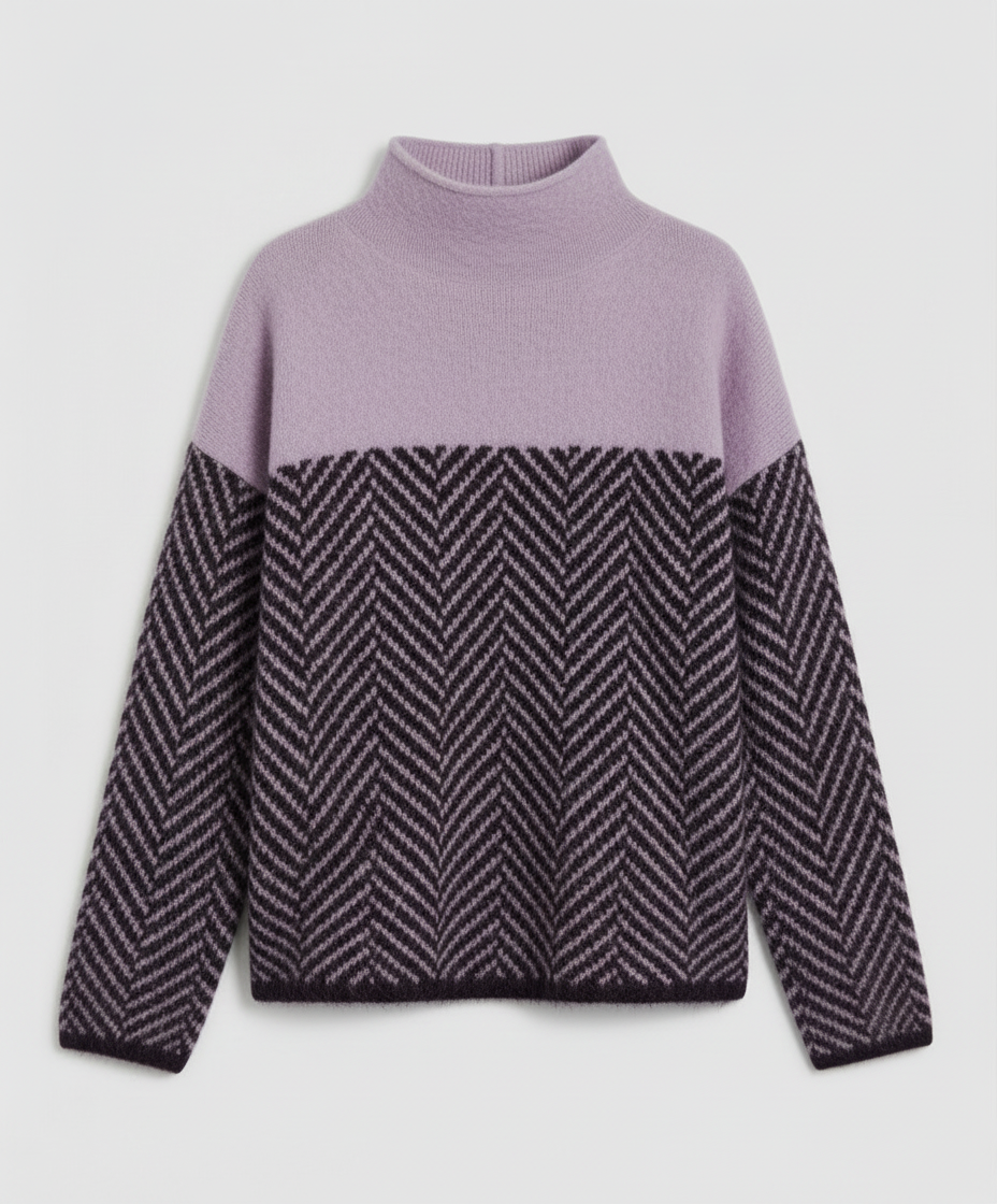Warm and cozy women's textured turtleneck sweater, a long-sleeve knit top for cold weather comfort.