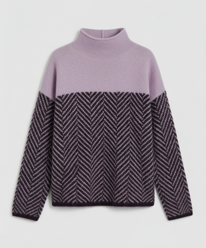 Warm and cozy women's textured turtleneck sweater, a long-sleeve knit top for cold weather comfort.