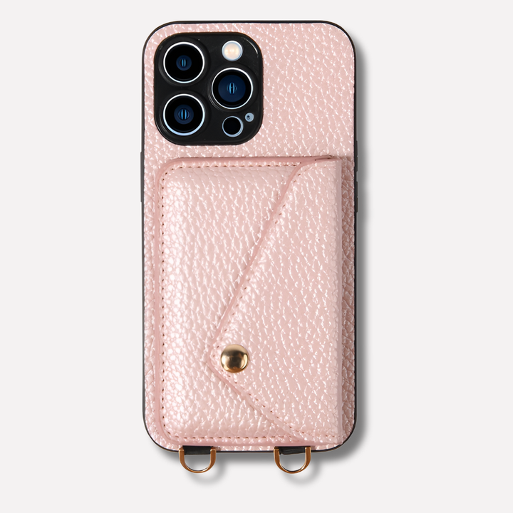 New women's iPhone crossbody case with card holder and lanyard for secure, stylish, and hands-free phone access.