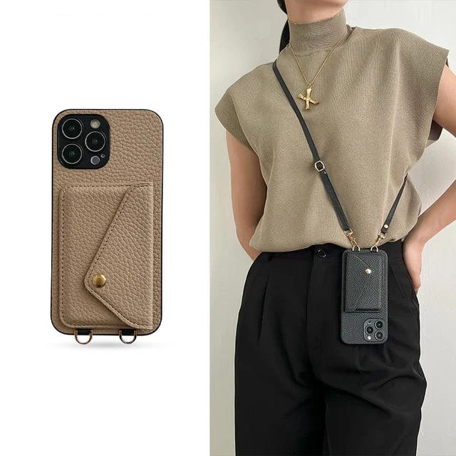 Stylish women's crossbody phone case with card holder & adjustable lanyard for hands-free convenience.
