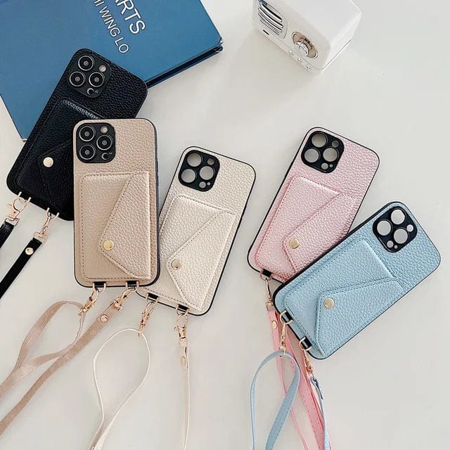 Versatile women's phone case with detachable lanyard, card holder & secure crossbody design.