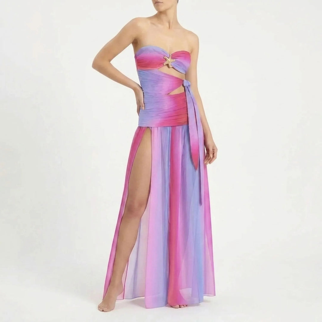 Women's cutout monokini style swimsuit and skirt set. Perfect for your next beach vacation.