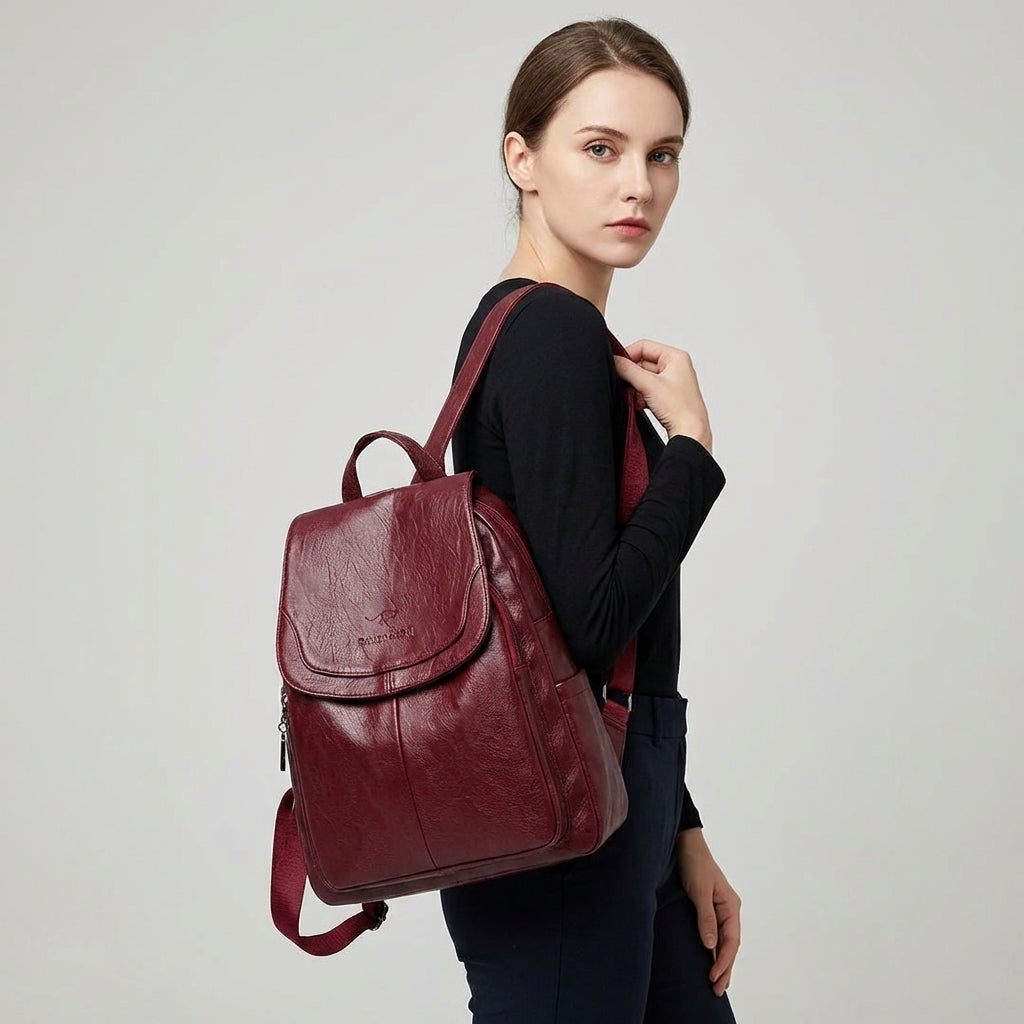 Elegant flap backpack for women, a structured daily bag for work or college. Fashionable & practical.