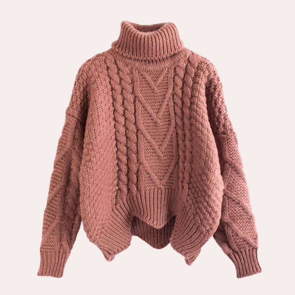Stylish women's knitted turtleneck sweater. Warm, cozy, and perfect for fall & winter fashion. Versatile long sleeve top.